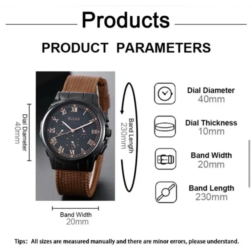 Men’s Watch Set Brown canvas band NEW